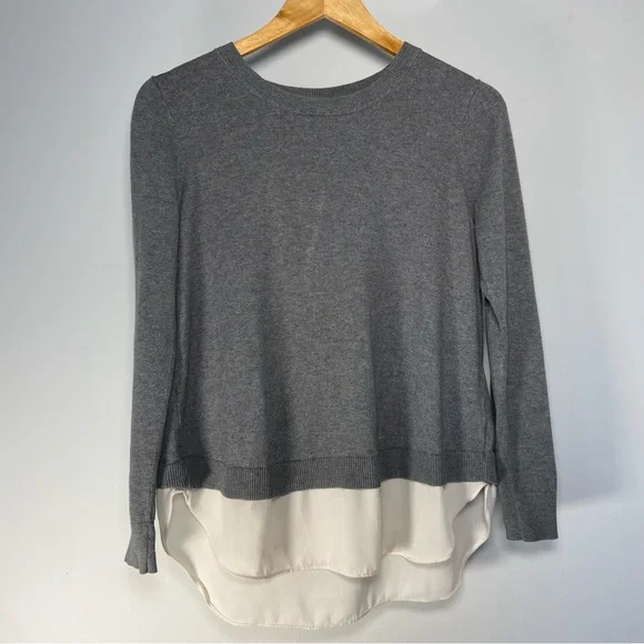 Loft Grey Sweater Layered Sheer White Lining Split Back Ruffle Preppy Clueless - Picture 1 of 9